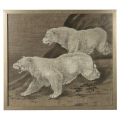 Antique Painting on Linen - Two Polar Bears
