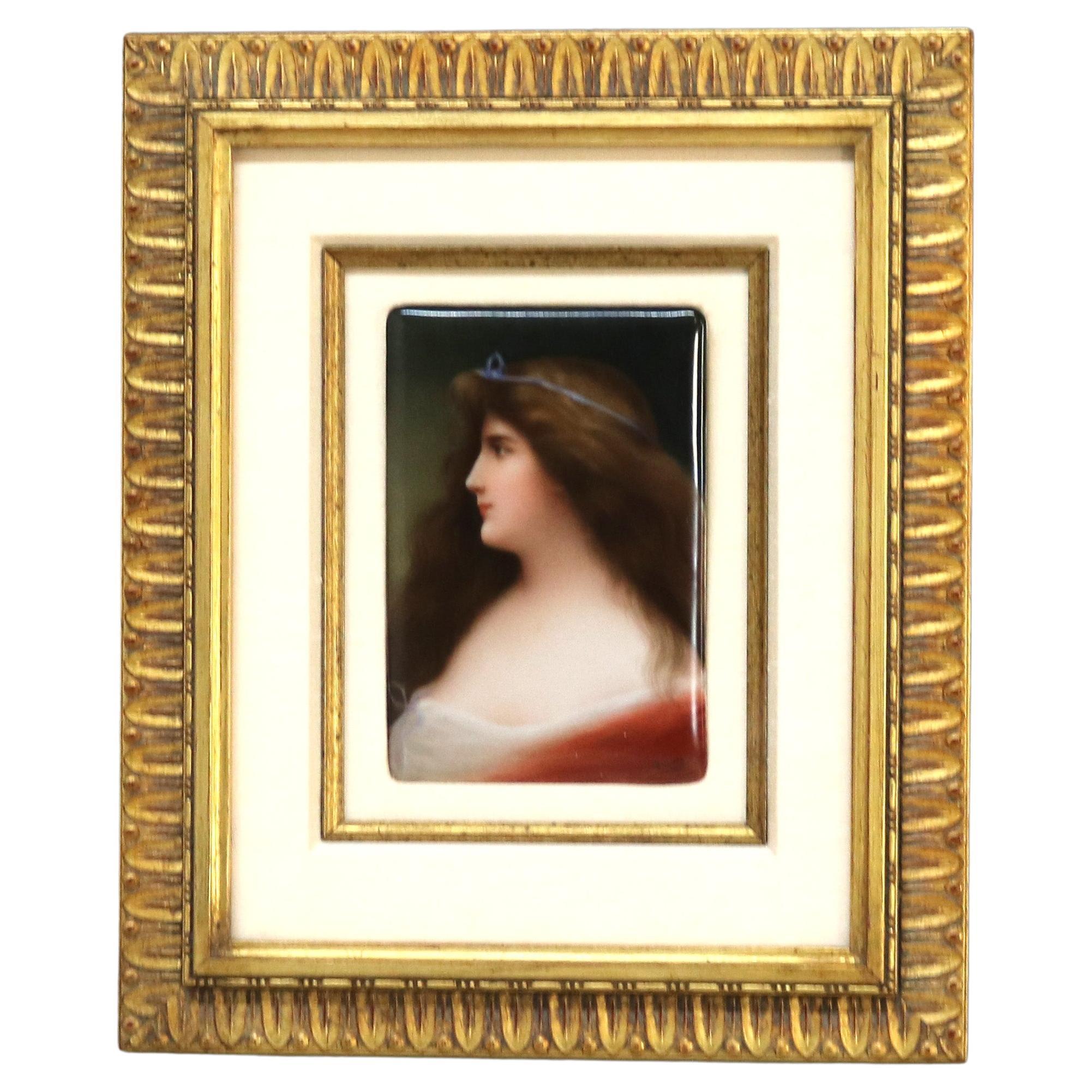 Antique Painting on Porcelain Portrait of a Maiden C1890