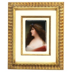 Antique Painting on Porcelain Portrait of a Maiden C1890