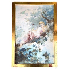 Antique Painting on Porcelainb Flora Dreaming Maiden Be My Valentne