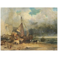 Antique Painting, Orientalist Oil on Canvas of Shipwreck, Signed and Dated