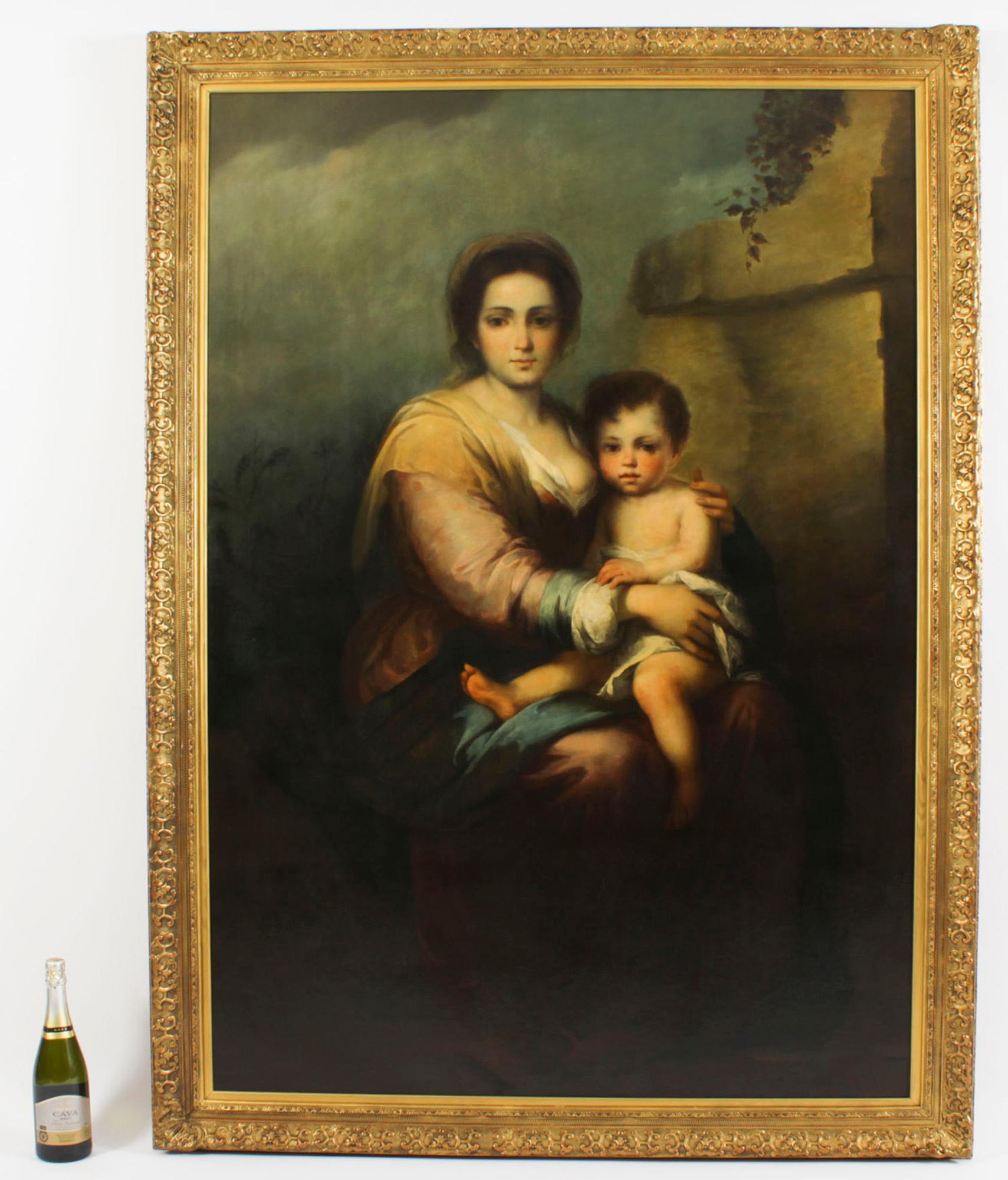 Antique Painting Our Lady of The Rosary After Bartolomé Murillo 19th Century For Sale 9