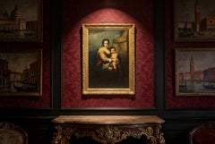 Antique Painting Our Lady of The Rosary After Bartolomé Murillo 19th Century