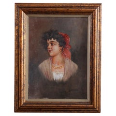 Antique Painting, Portrait of a Gypsy Girl, Signed H. Leland, 19th C