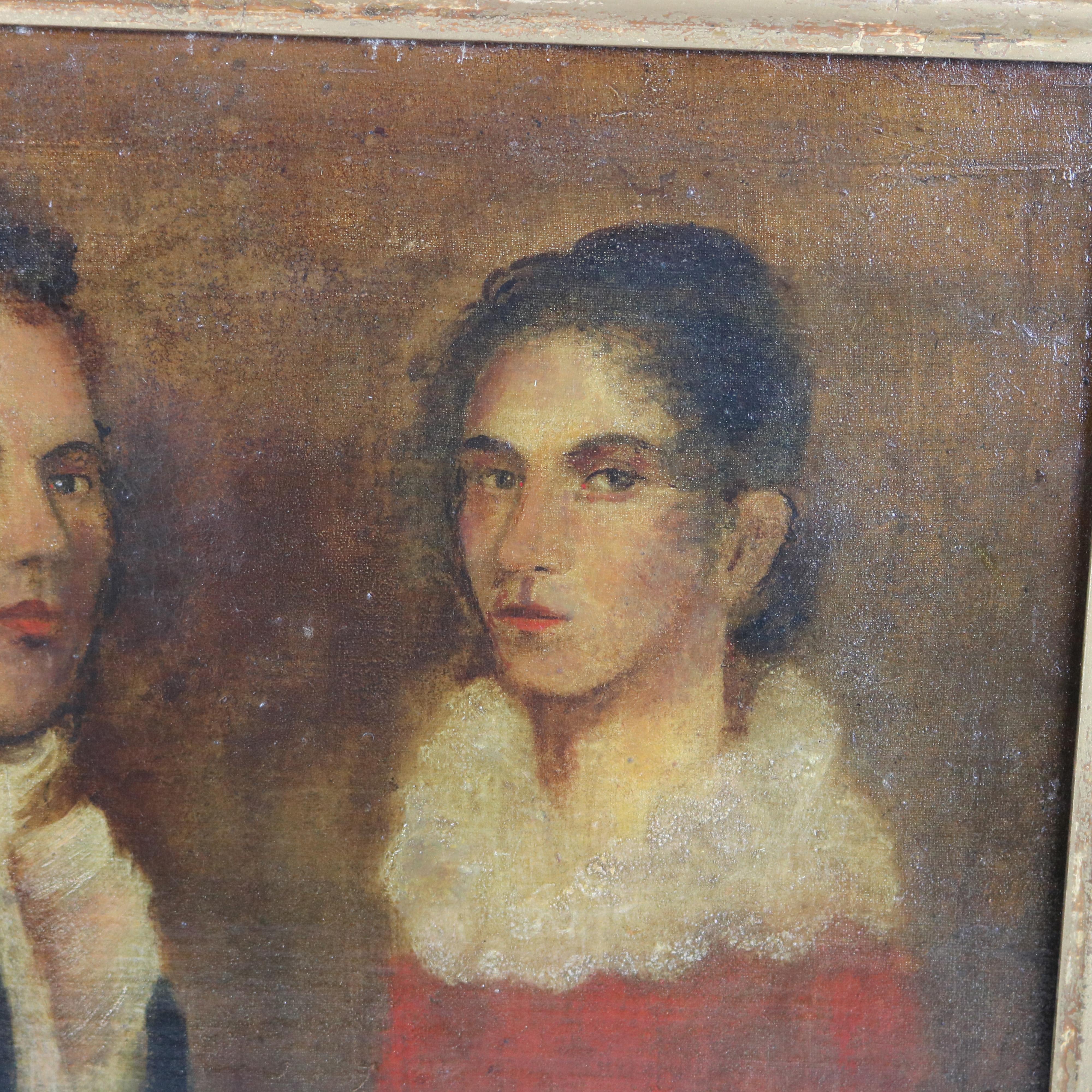 American Antique Painting Portrait of a Lady & Gentleman Couple by Joshua Johnson, c1840