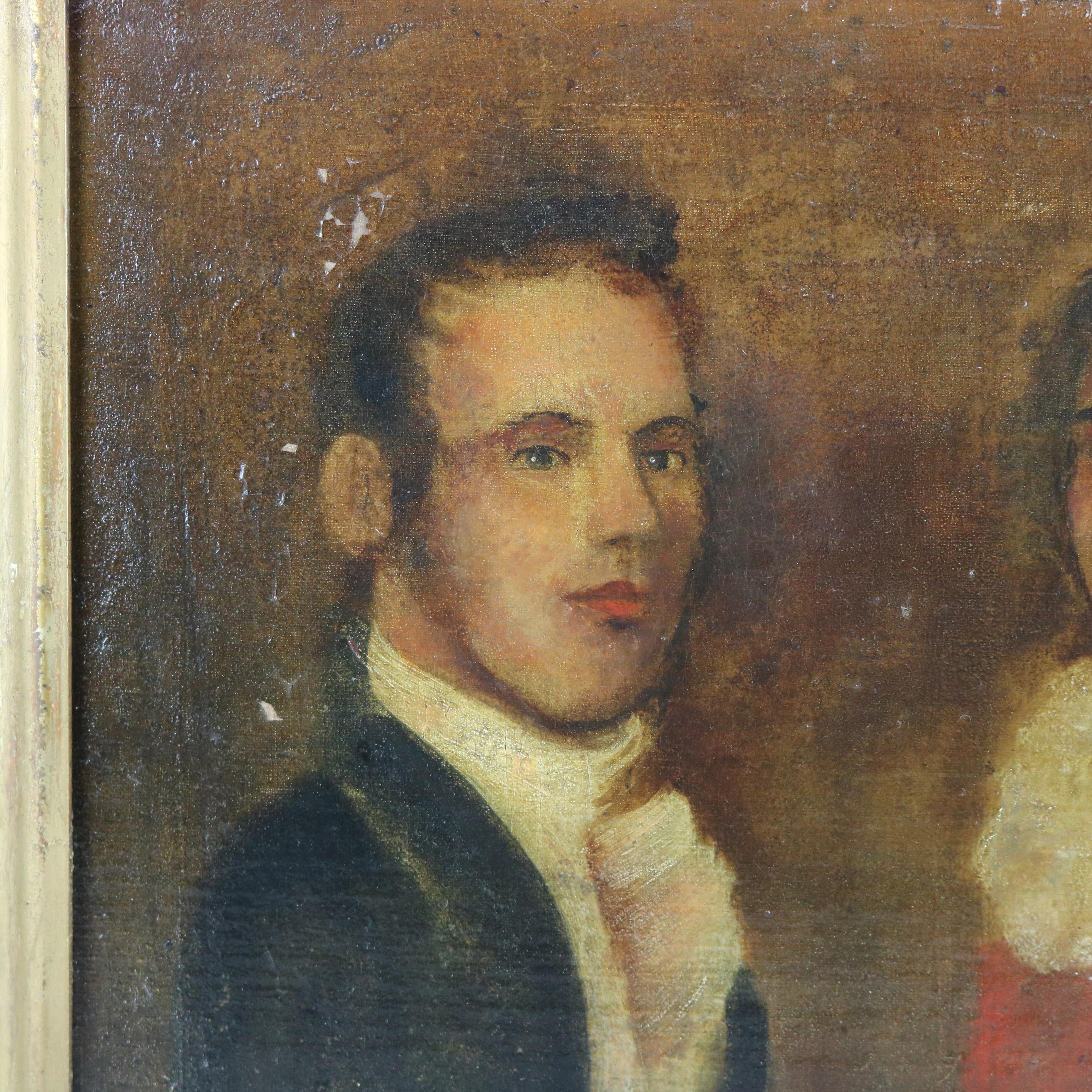 Hand-Painted Antique Painting Portrait of a Lady & Gentleman Couple by Joshua Johnson, c1840