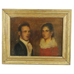 Antique Painting Portrait of a Lady & Gentleman Couple by Joshua Johnson, c1840