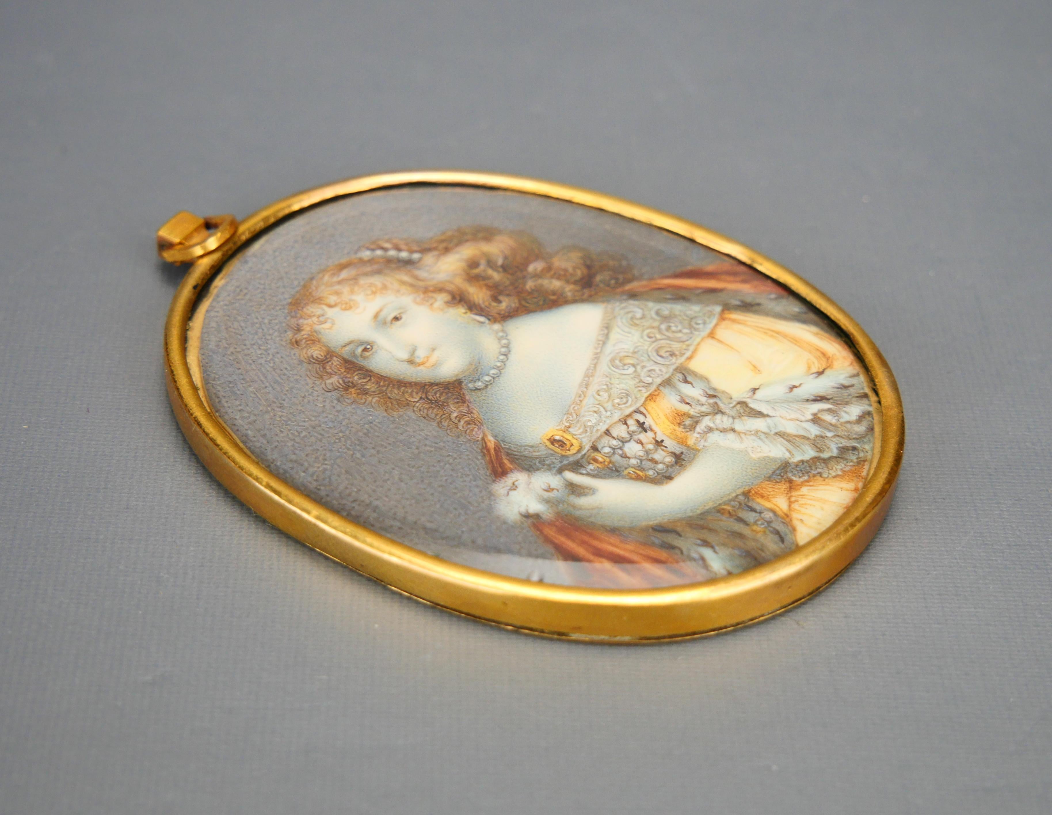 Gold Antique Painting Portrait of Dona Maria I the Mad of Portugal and Brazil For Sale