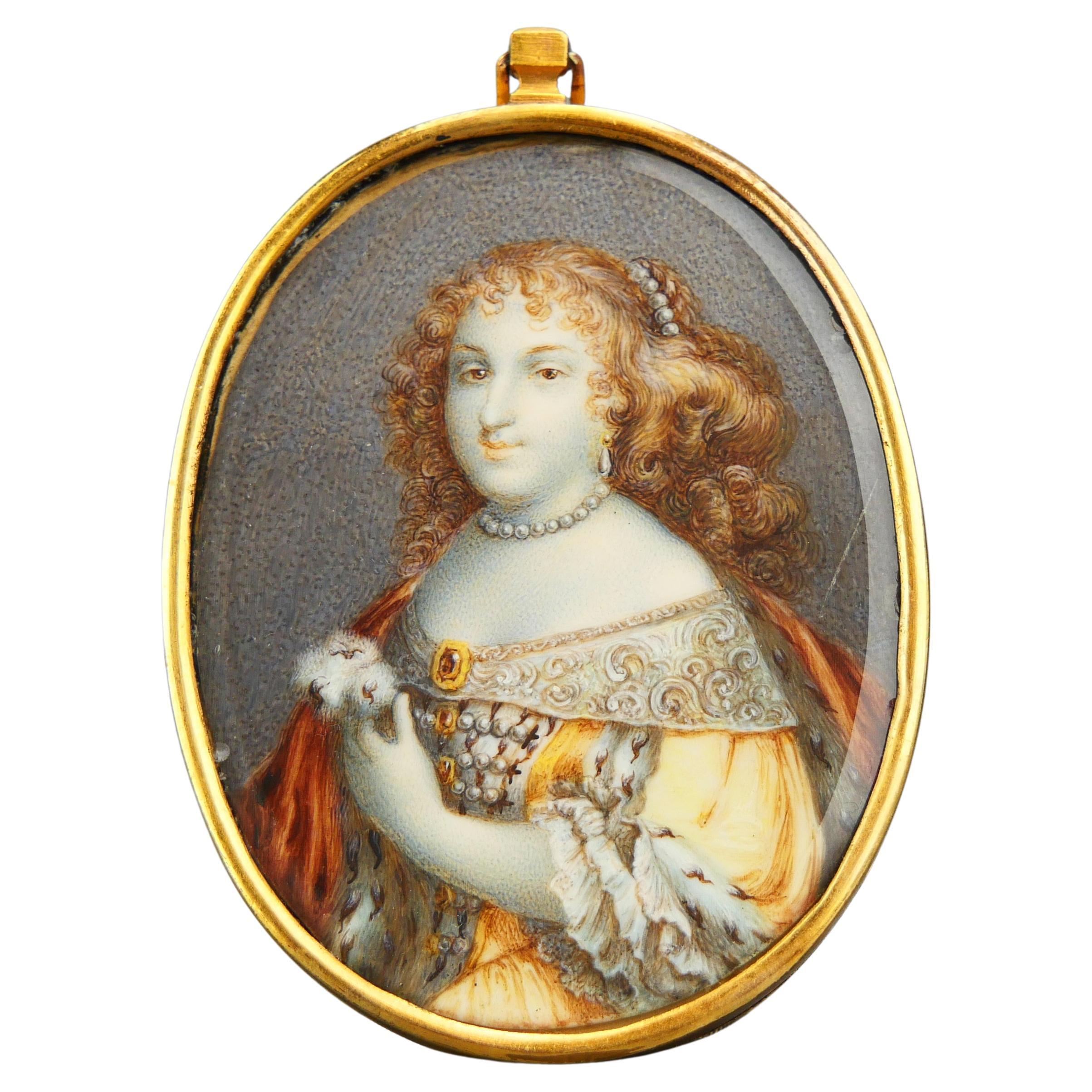 Antique Painting Portrait of Dona Maria I the Mad of Portugal and Brazil For Sale