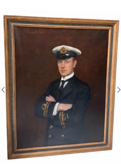 Antique Painting Portrait of WWI Navy Officer George M. Dyott by Frank Moss