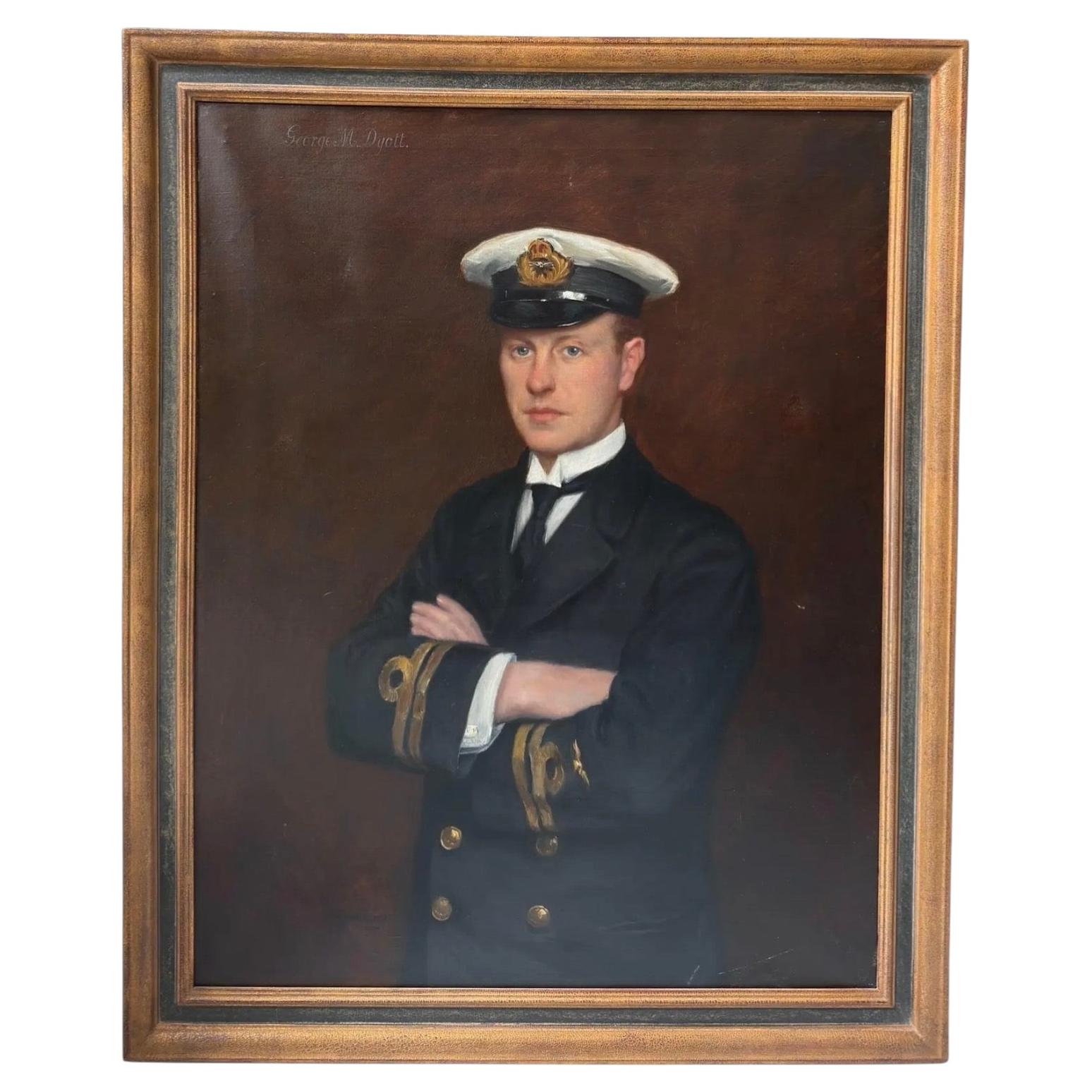 Antikes Gemälde Porträt des Marineoffiziers George M. Dyott aus dem Ersten Weltkrieg von Frank Moss