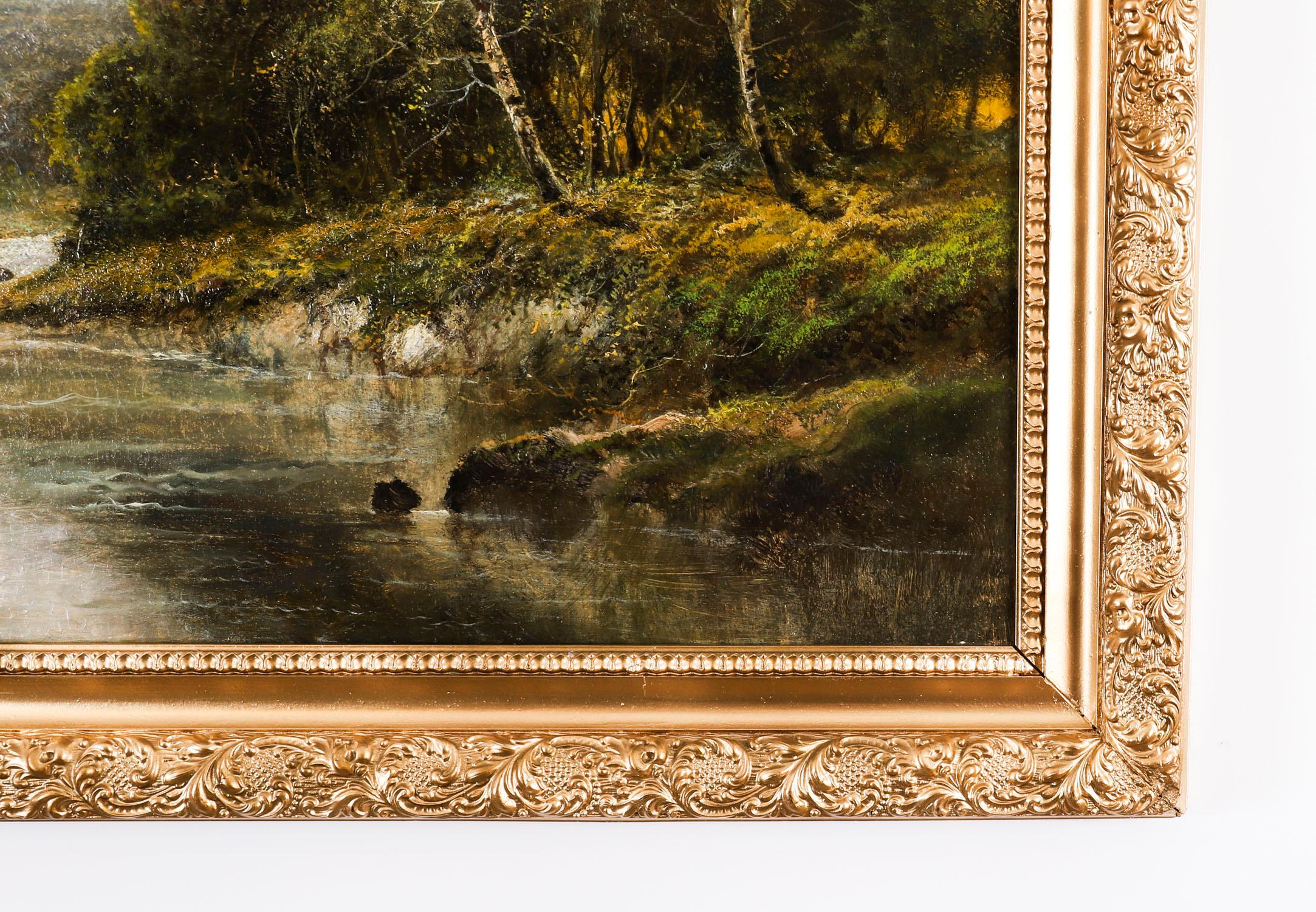 Pintura Antigua Paisaje Rural William Langley Siglo XIX Lienzo en venta