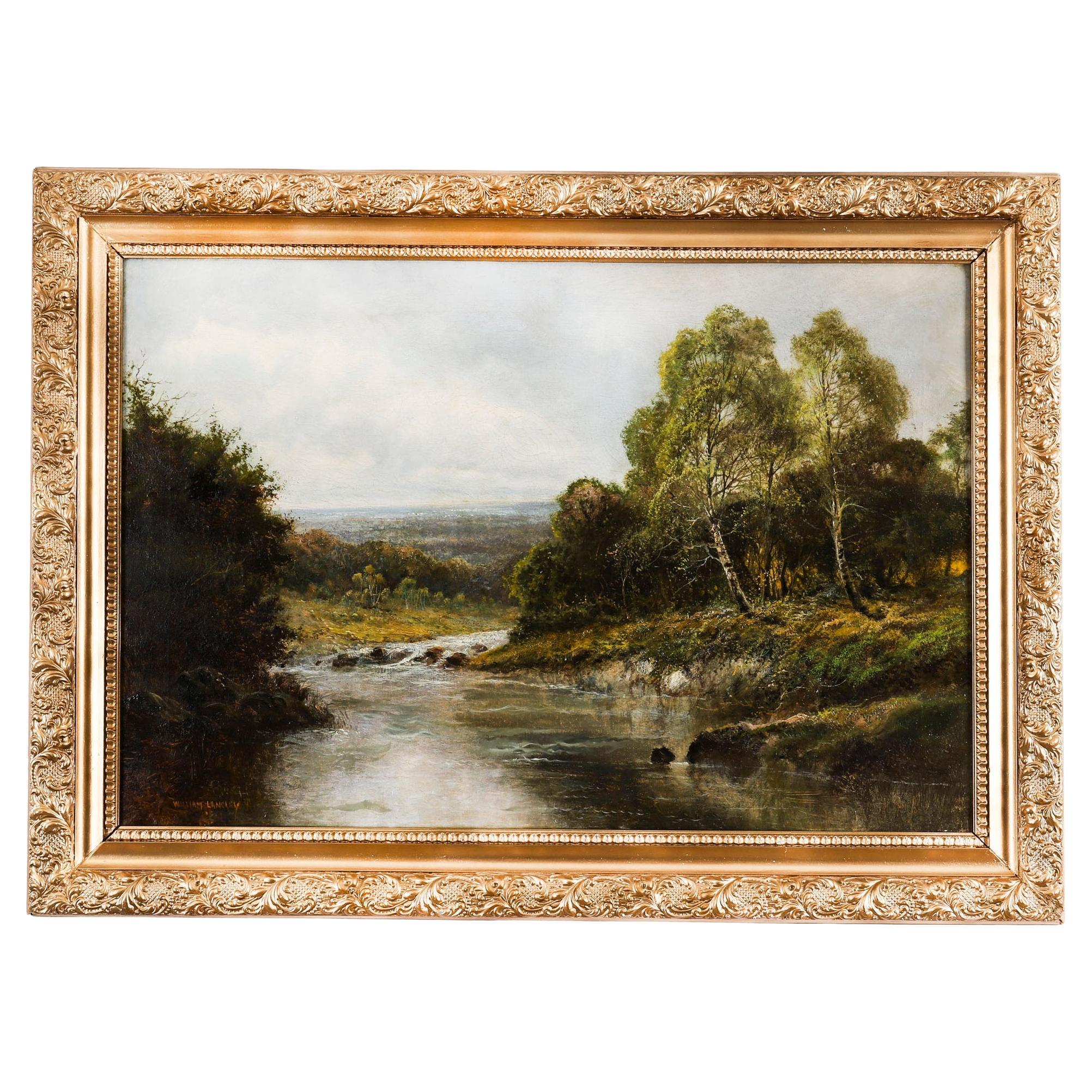 Peinture ancienne Paysage rural William Langley 19ème siècle