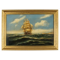 Used Painting "Sailing Ship" by William Langley 19th Century 52x72cm