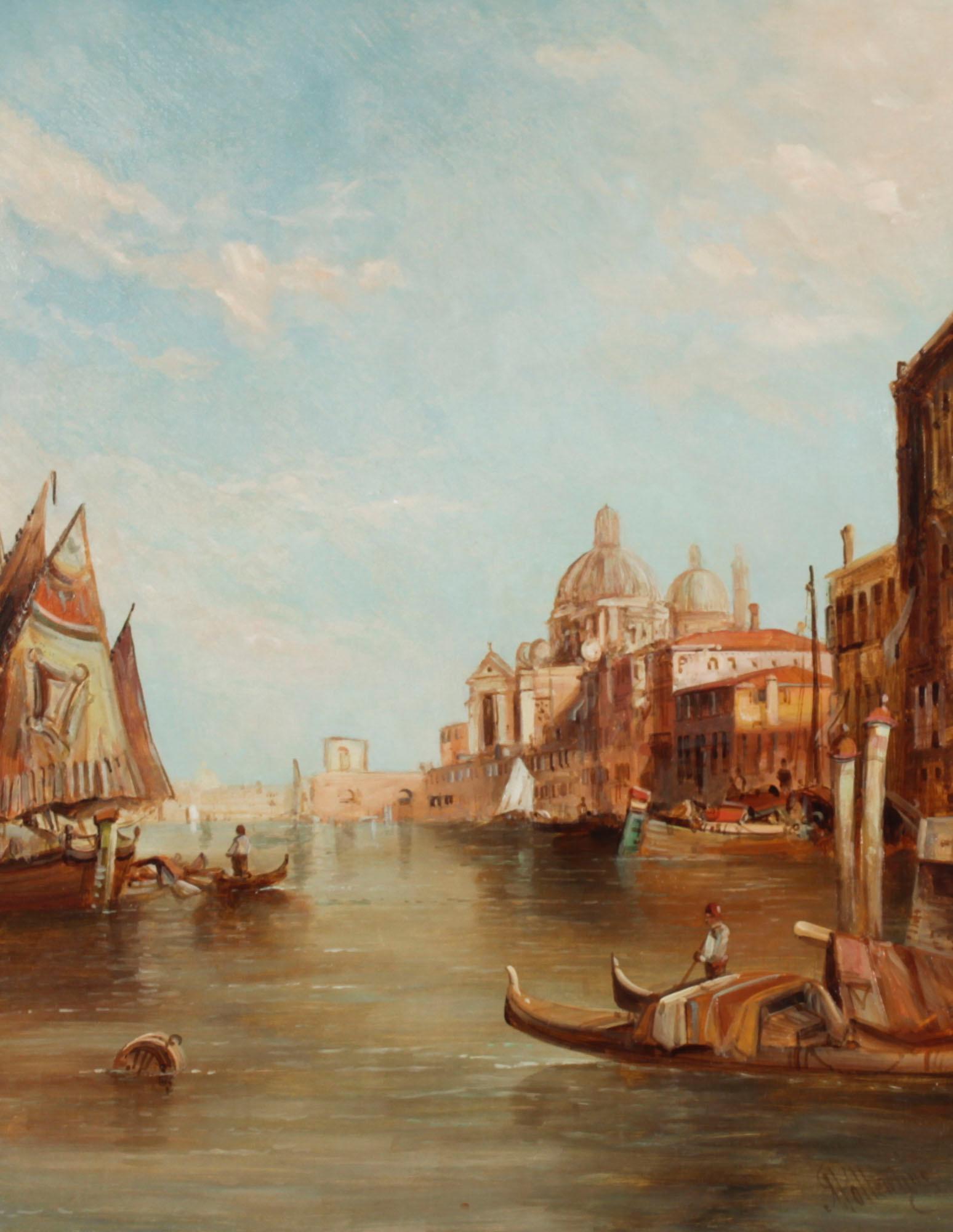 This is a beautiful oil on canvas painting of the view of the The Grand Canal in Venice by the renowned British artist Alfred Pollentine (1836-1890) and signed lower right and verso, 'A Pollentine,  circa 1870 in date.

This beautiful landscape
