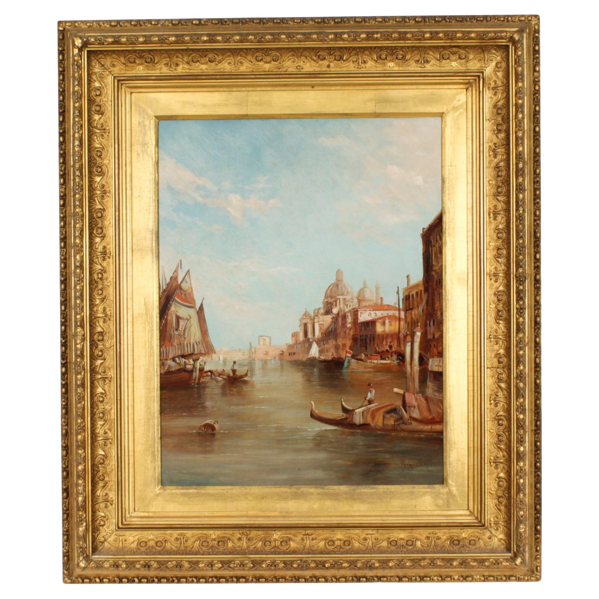 Antique Painting Santa Maria della Salute Venice Alfred Pollentine 19th Century For Sale