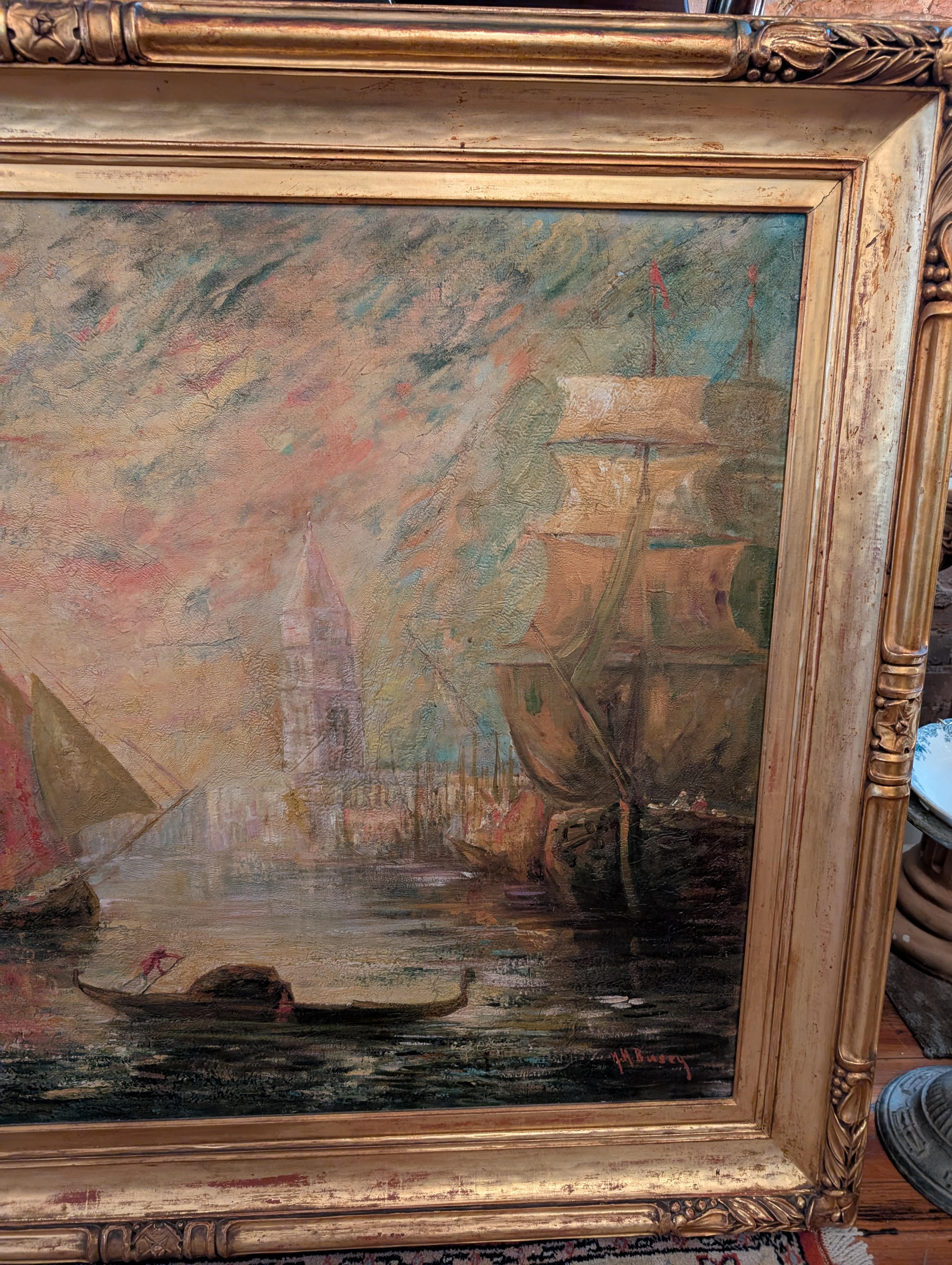 Antikes Gemälde, signiert N.H. Busey Segelboote Handel Hafen Norval Hamilton Busey (Sonstiges) im Angebot