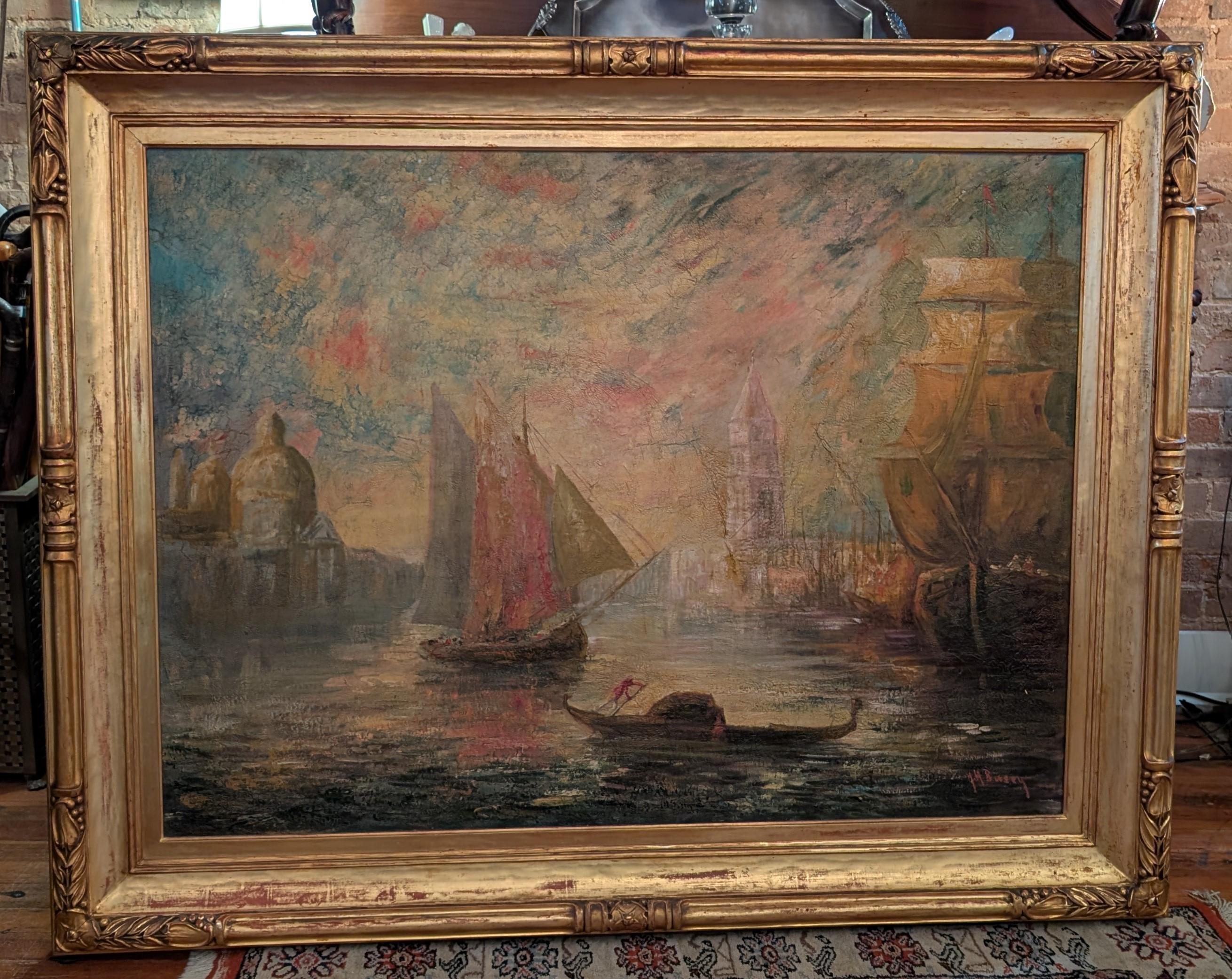 Antikes Gemälde, signiert N.H. Busey Segelboote Handel Hafen Norval Hamilton Busey (Unbekannt) im Angebot