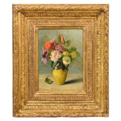 Antique Painting, Small Oil Painting Flowers, Late XIX Century