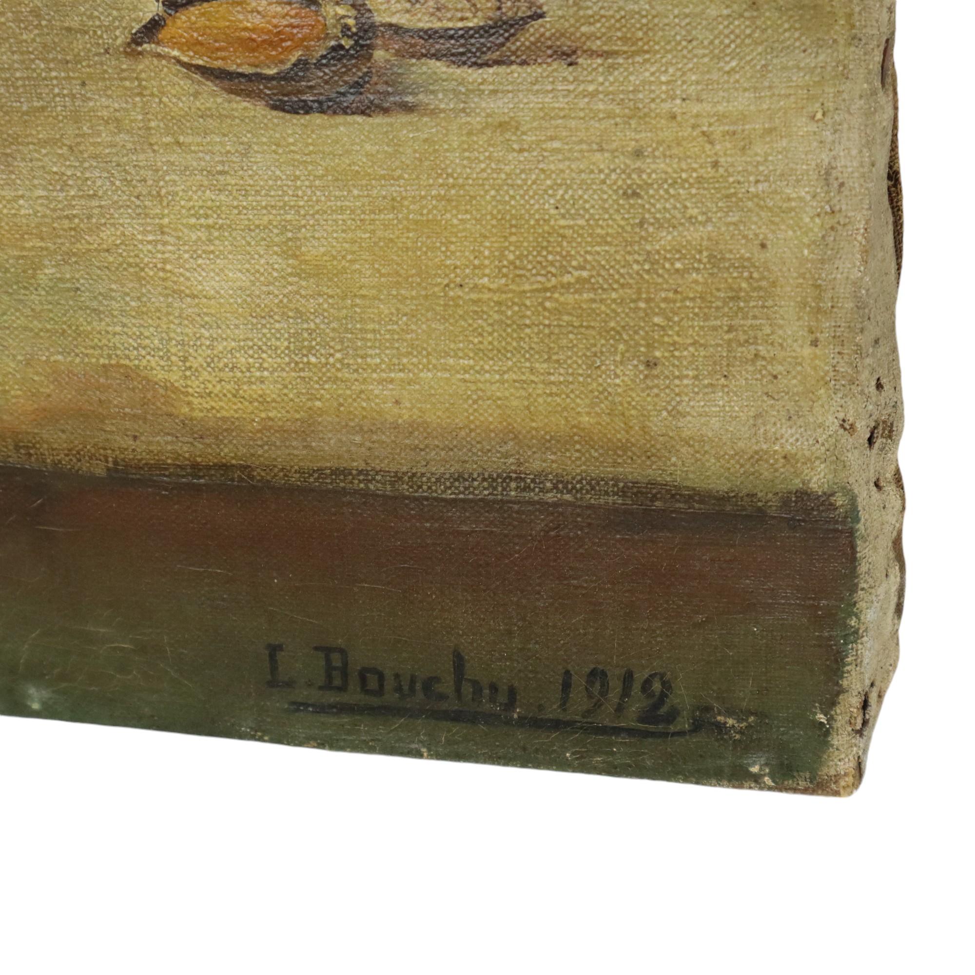 Francese Pittura antica Natura morta olio su tela firmata L. Bouchu 1912 in vendita
