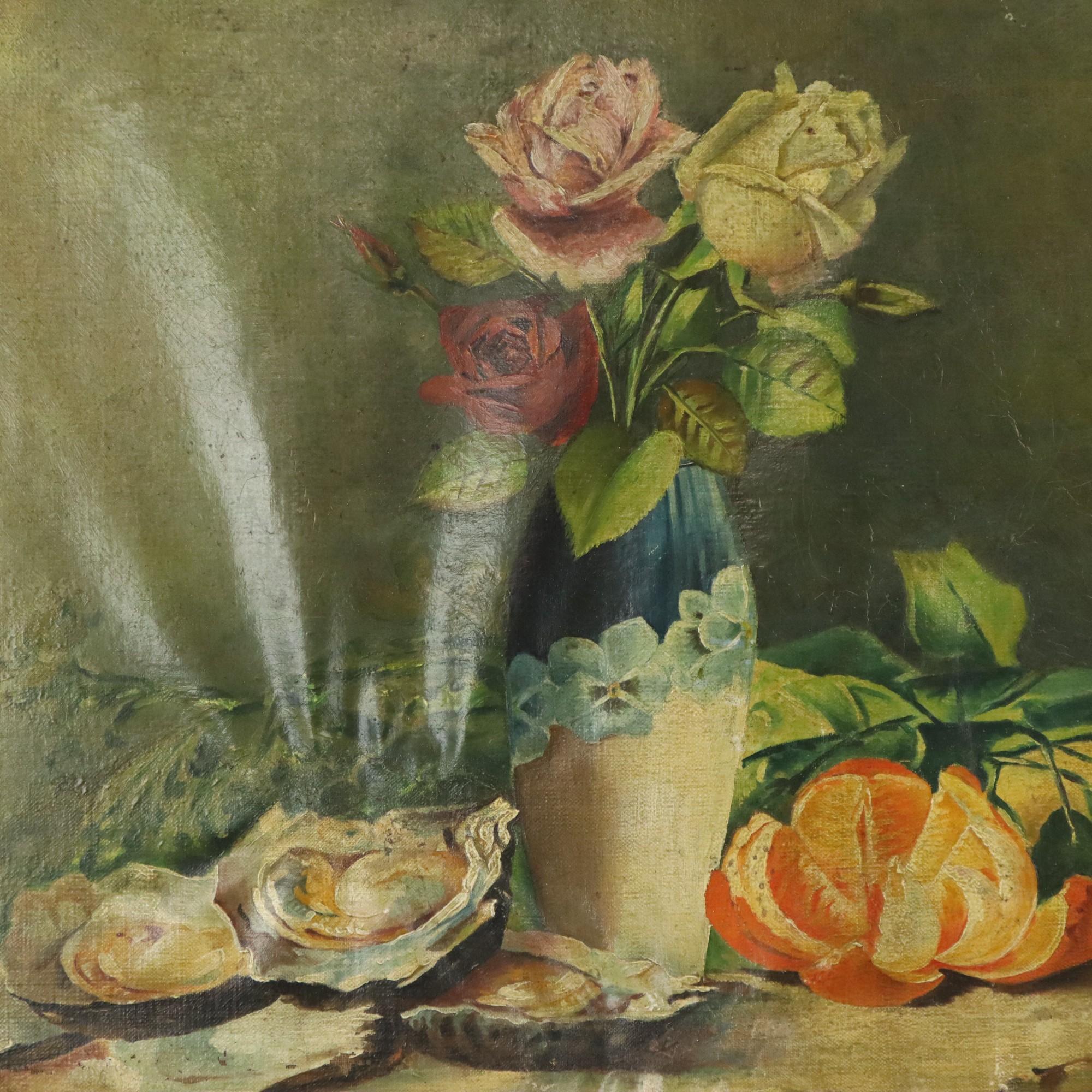 Pittura antica Natura morta olio su tela firmata L. Bouchu 1912 In condizioni discrete in vendita a Poperinge, BE