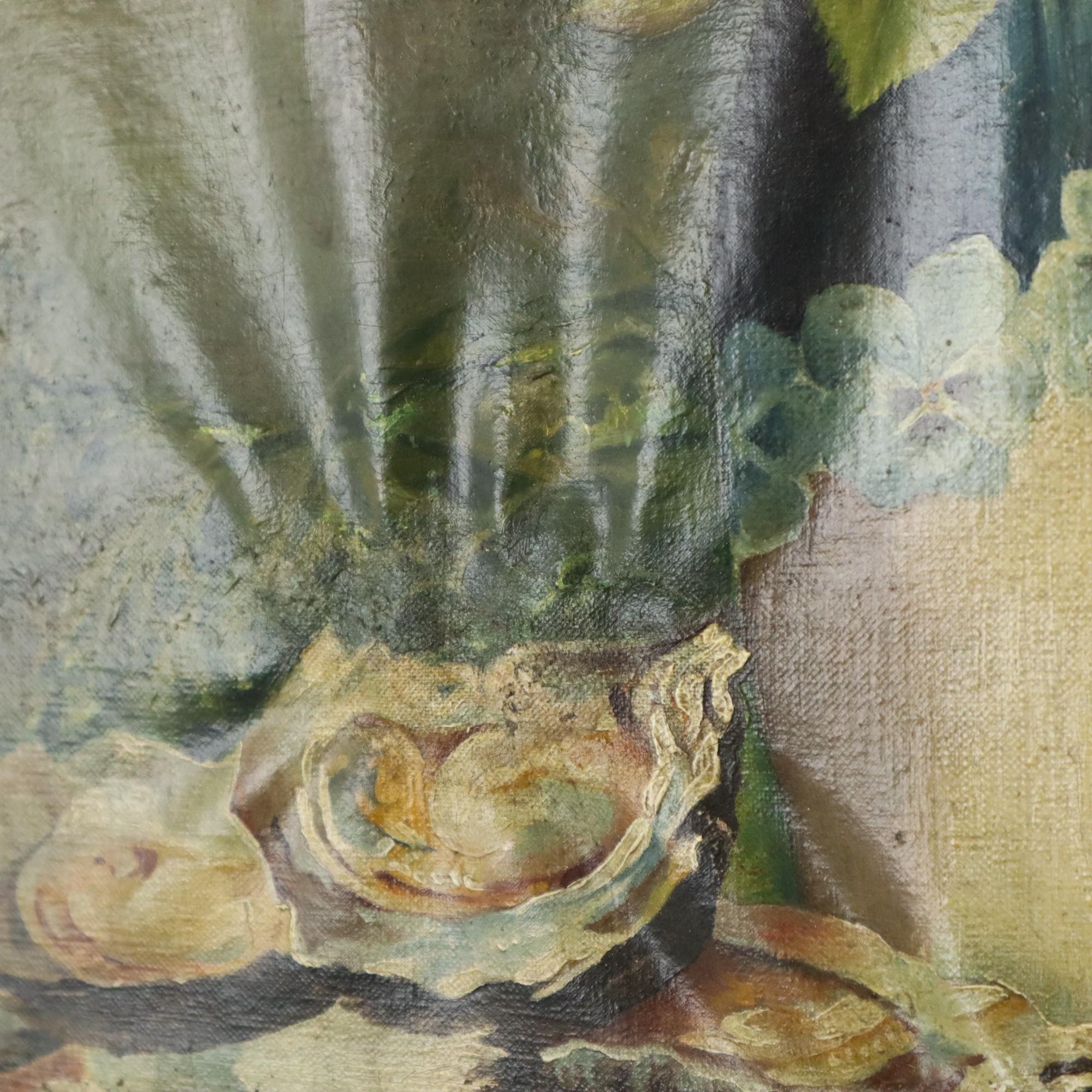 Tela Pittura antica Natura morta olio su tela firmata L. Bouchu 1912 in vendita