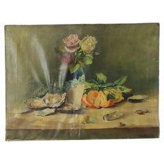 Antique Painting Still Life Oil on Canvas Signed L. Bouchu 1912