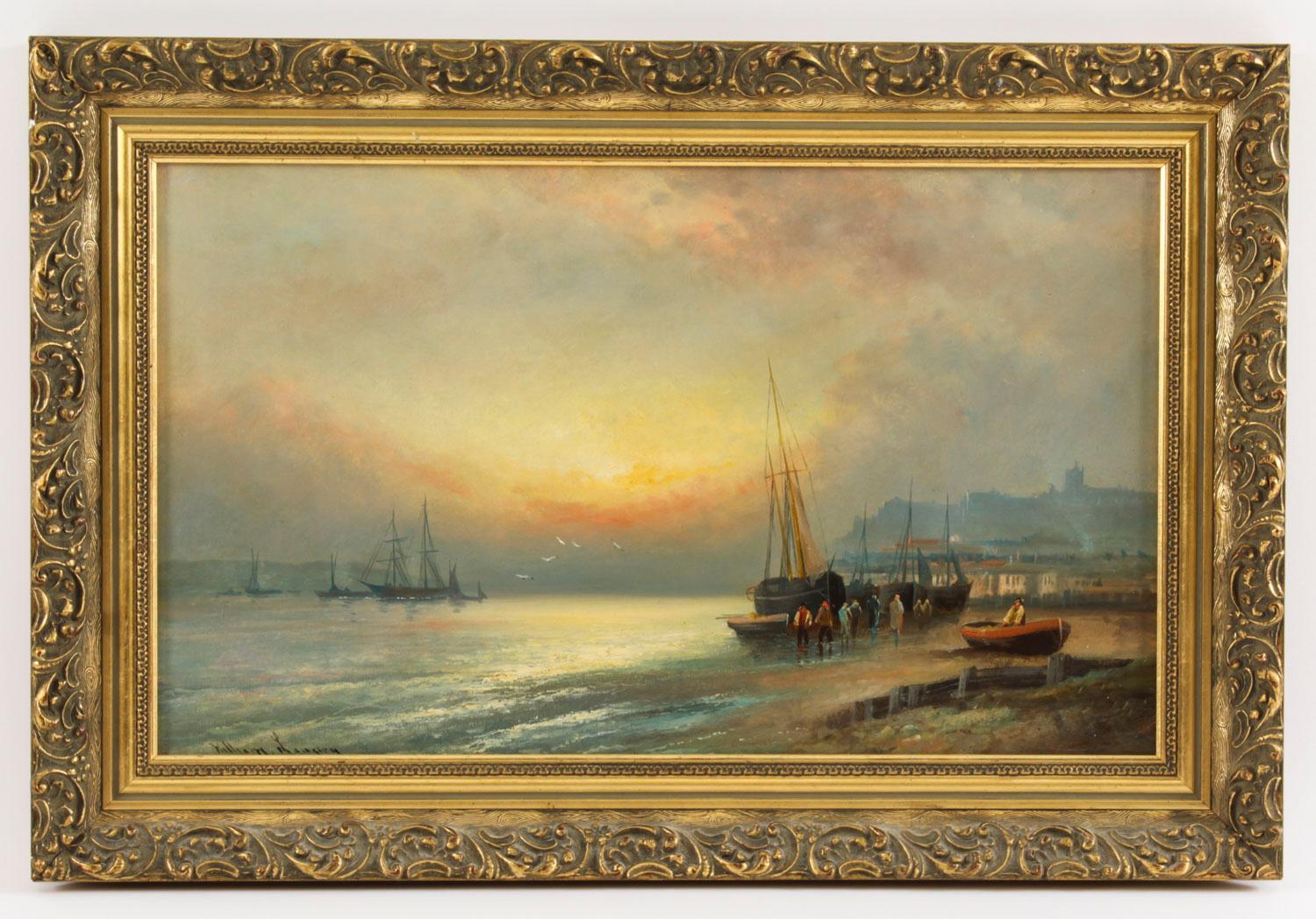 Peinture ancienne « Sunset at Low Tide » de William Langley du 19ème siècle en vente 9