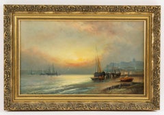 Antique Painting "Sunset at Low Tide" William Langley 19th Century