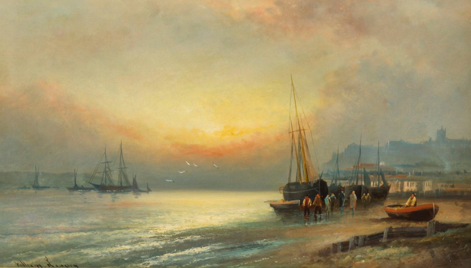 Peinture ancienne « Sunset at Low Tide » de William Langley du 19ème siècle Bon état - En vente à London, GB