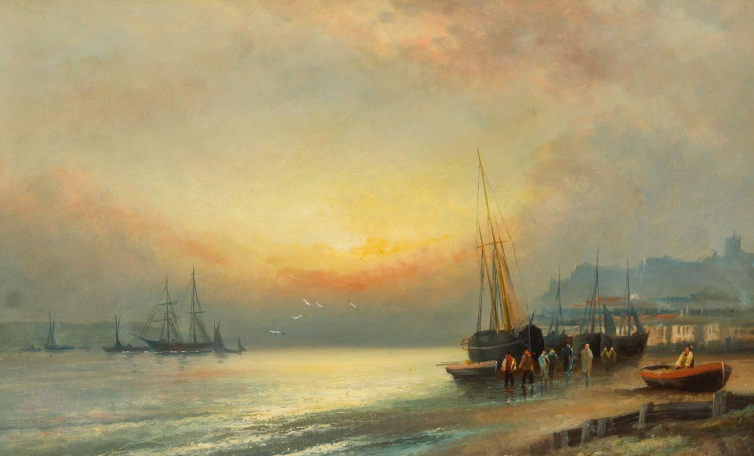 XIXe siècle Peinture ancienne « Sunset at Low Tide » de William Langley du 19ème siècle en vente