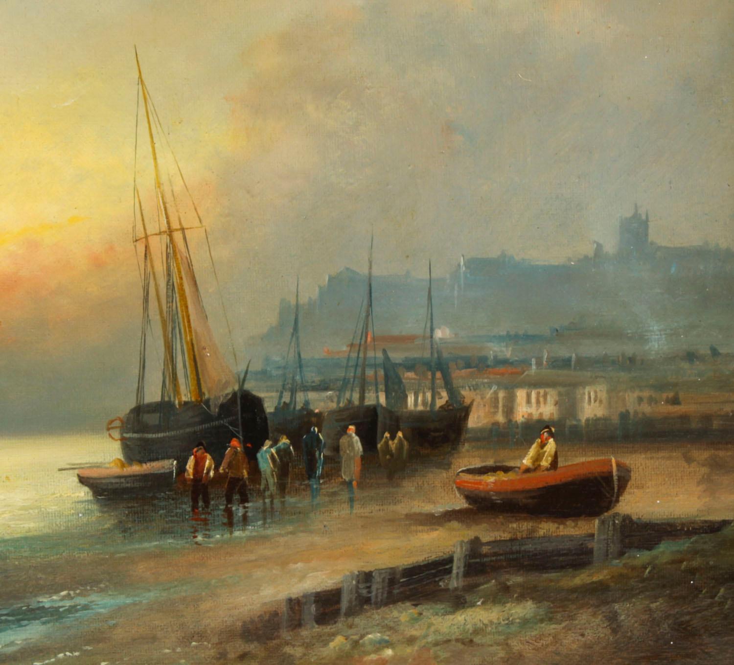Peinture ancienne « Sunset at Low Tide » de William Langley du 19ème siècle en vente 1