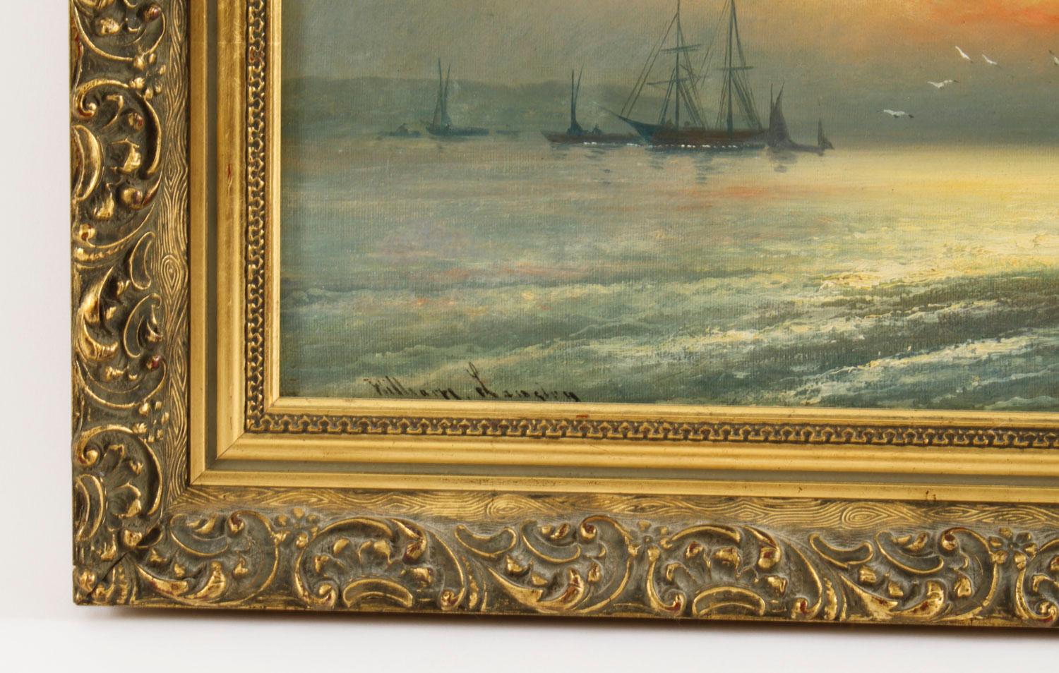 Peinture ancienne « Sunset at Low Tide » de William Langley du 19ème siècle en vente 3