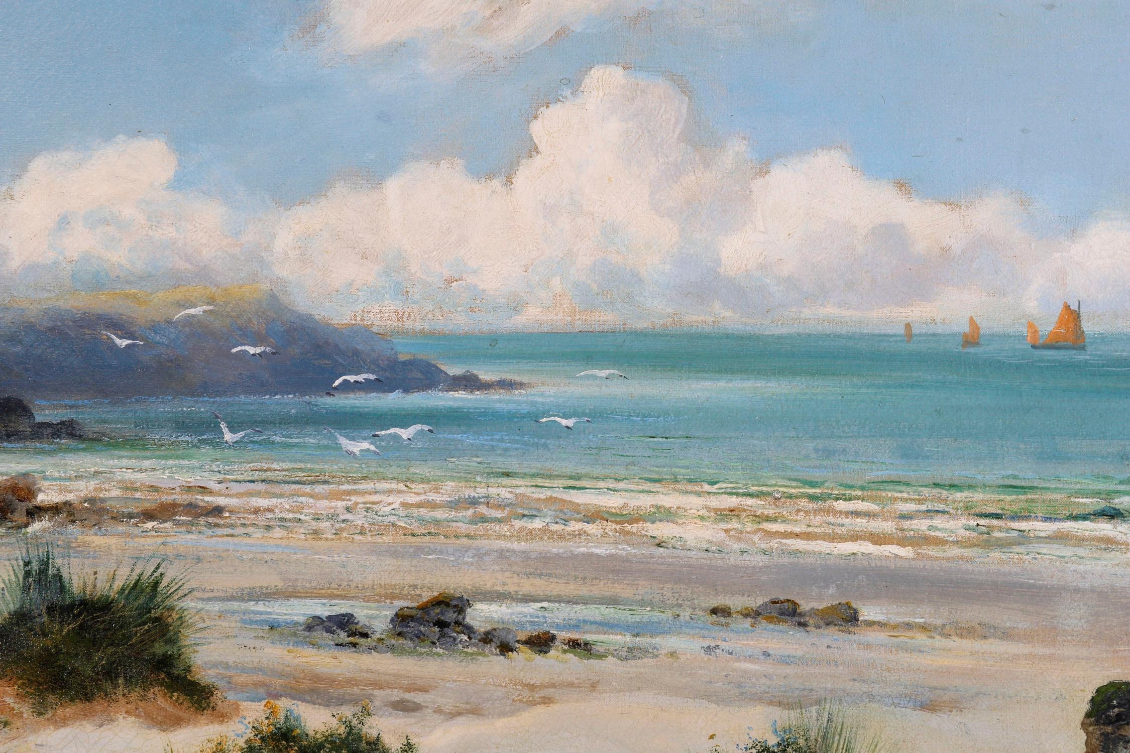 Peinture ancienne William Langley (1852-1922) Scène de plage écossaise 19ème siècle en vente 6