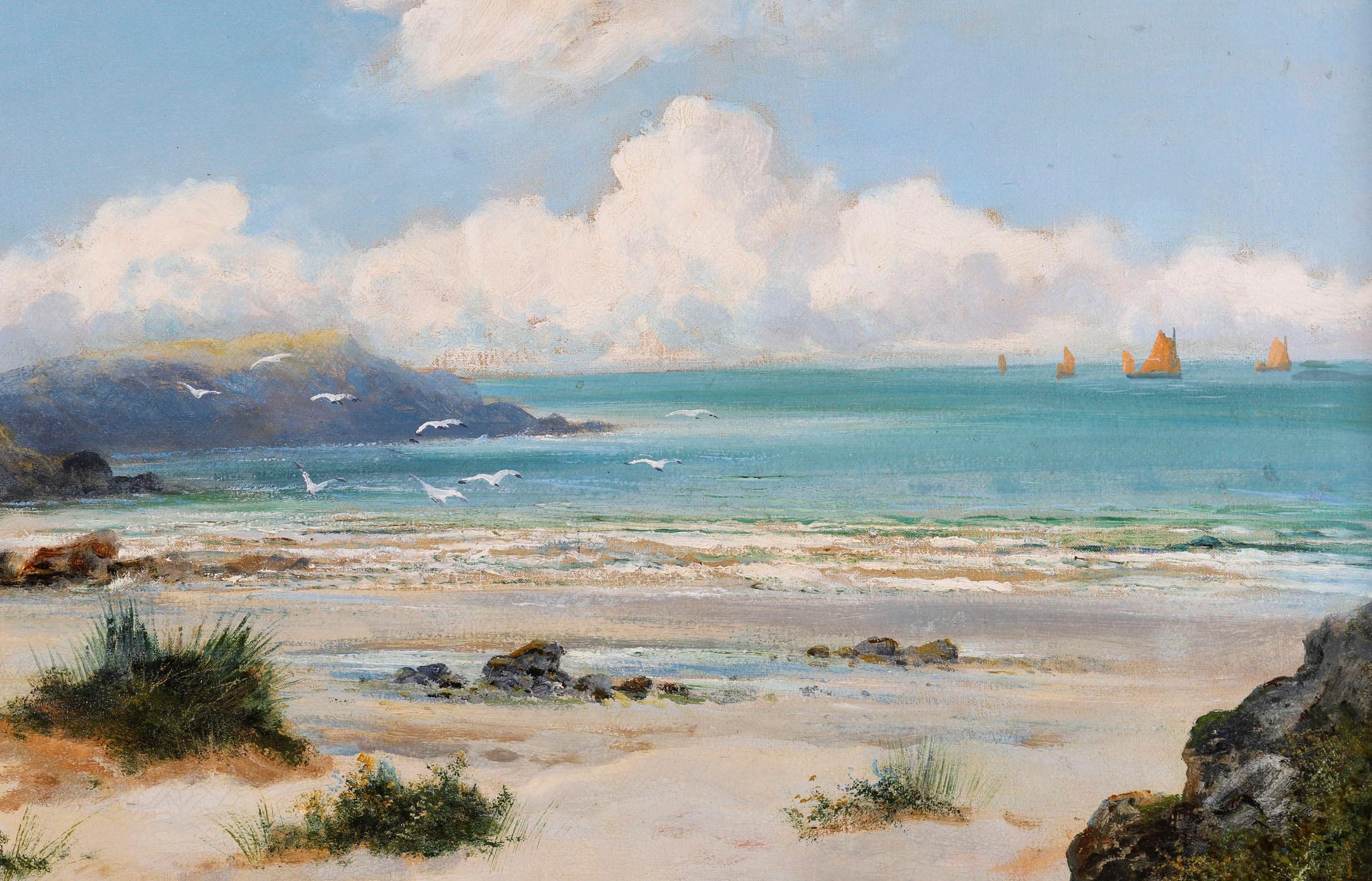 XIXe siècle Peinture ancienne William Langley (1852-1922) Scène de plage écossaise 19ème siècle en vente