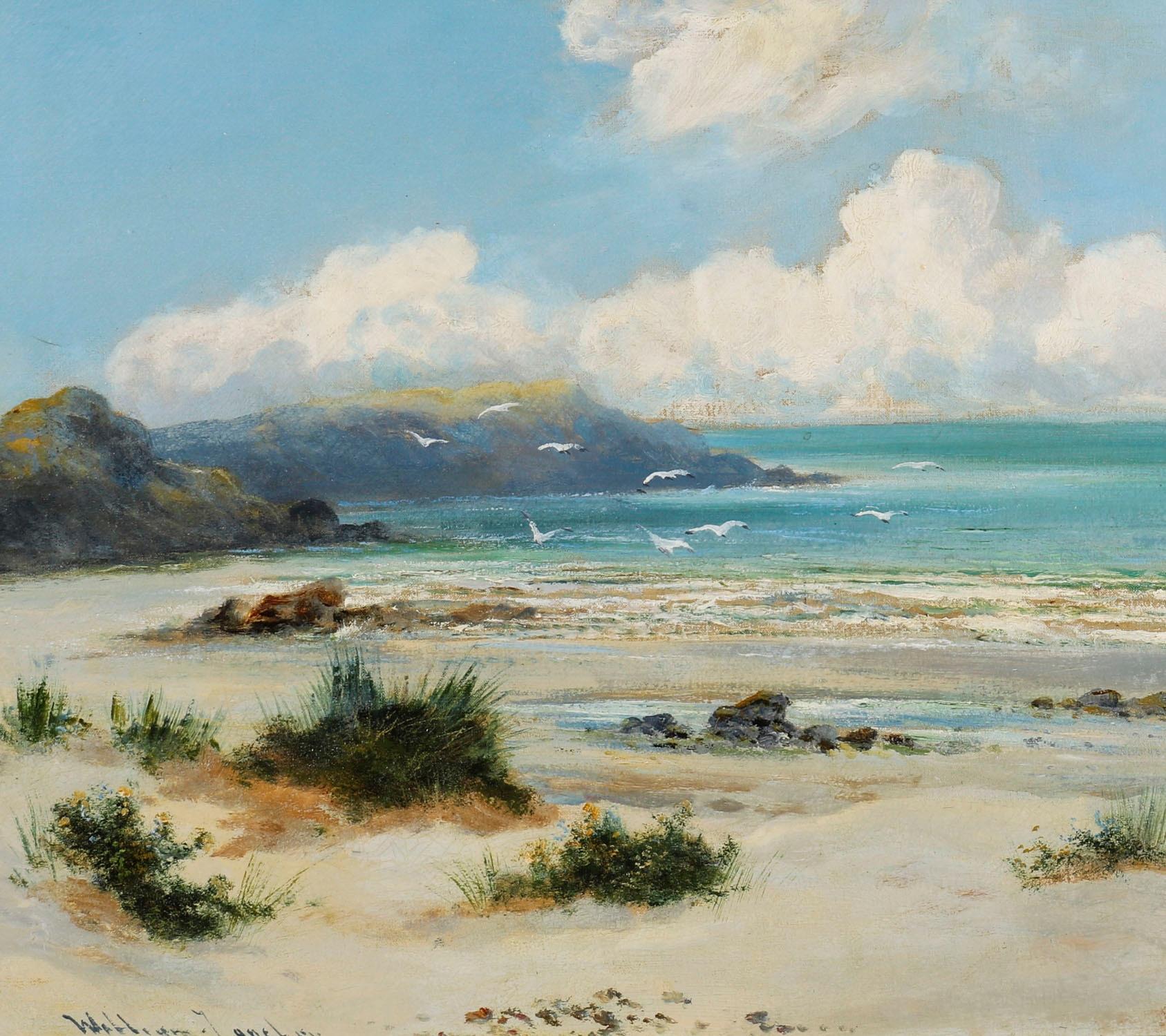 Peinture ancienne William Langley (1852-1922) Scène de plage écossaise 19ème siècle en vente 1