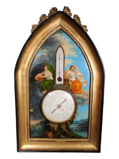 Antique Painting with Barometer 19th Century