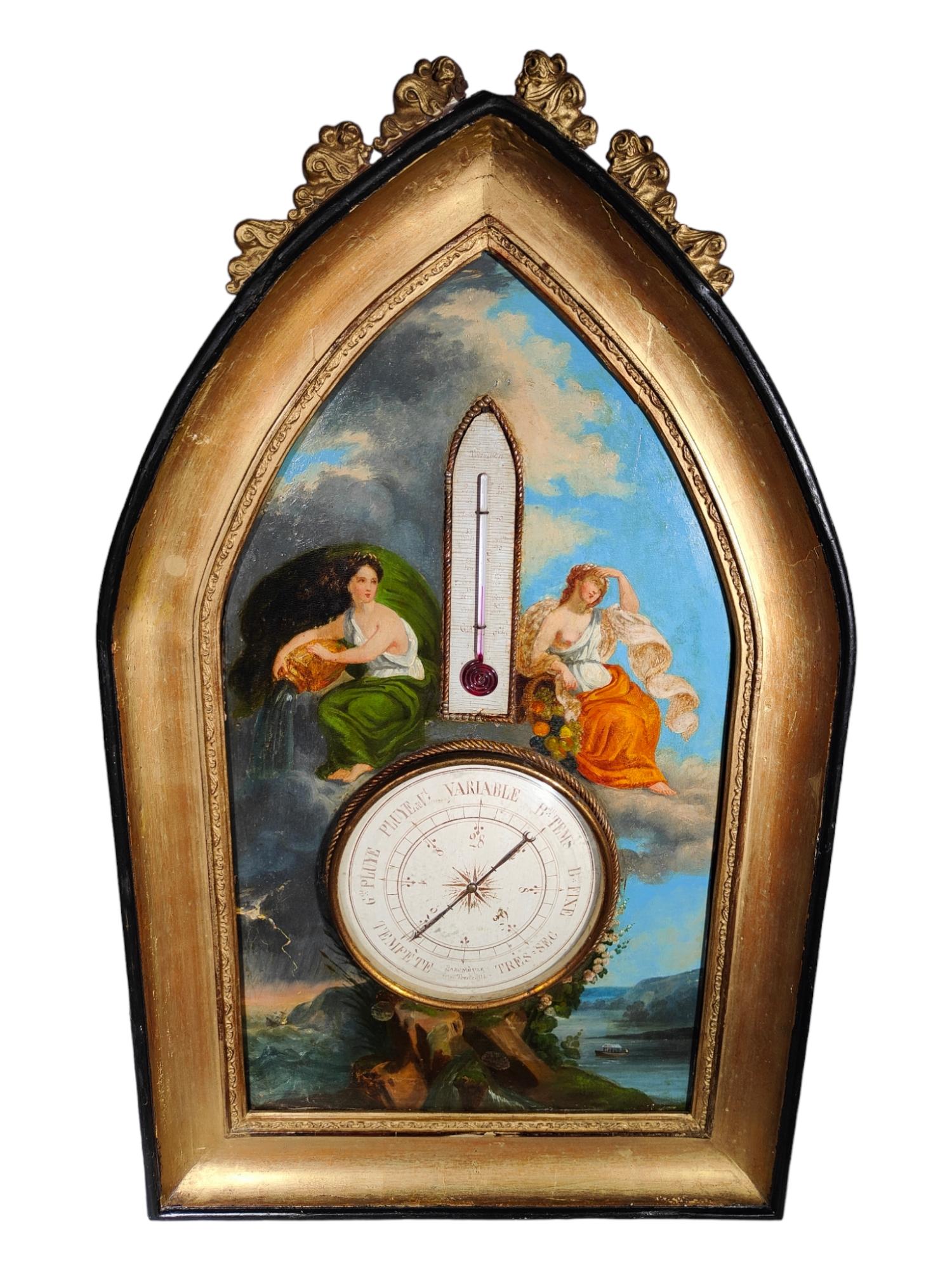 Antique Painting with Barometer 19th Century For Sale 2