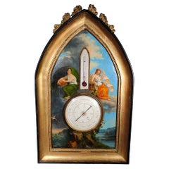 Antique Painting with Barometer 19th Century