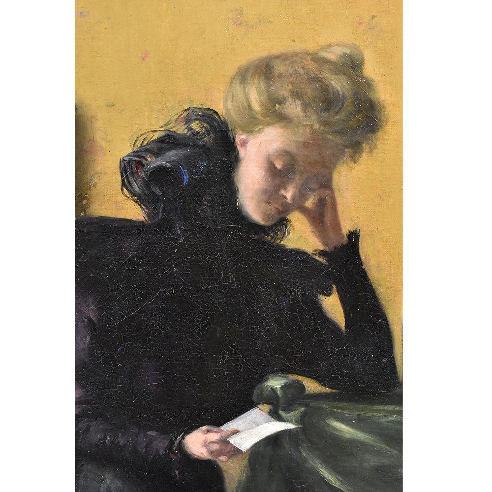 Napoléon III Peinture ancienne, peinture de portrait de femme, élégante femme, peinture à l'huile sur toile en vente