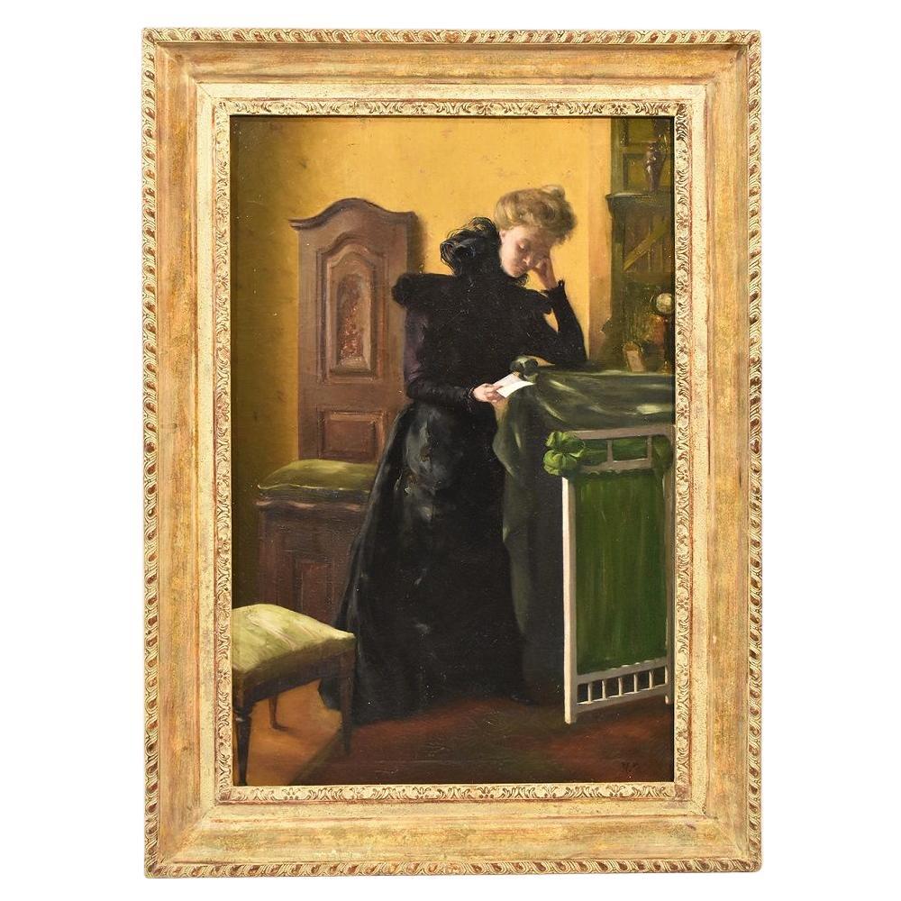 Peinture ancienne, peinture de portrait de femme, élégante femme, peinture à l'huile sur toile en vente