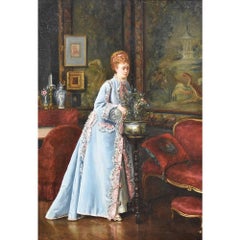 Antique Painting, Woman Portrait Painting, Oil Painting on Wood, XIX Century