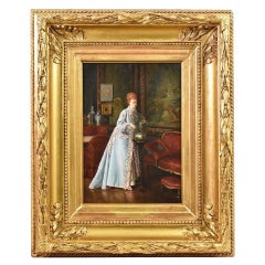 Antique Painting, Woman Portrait Painting, Oil Painting on Wood, XIX Century