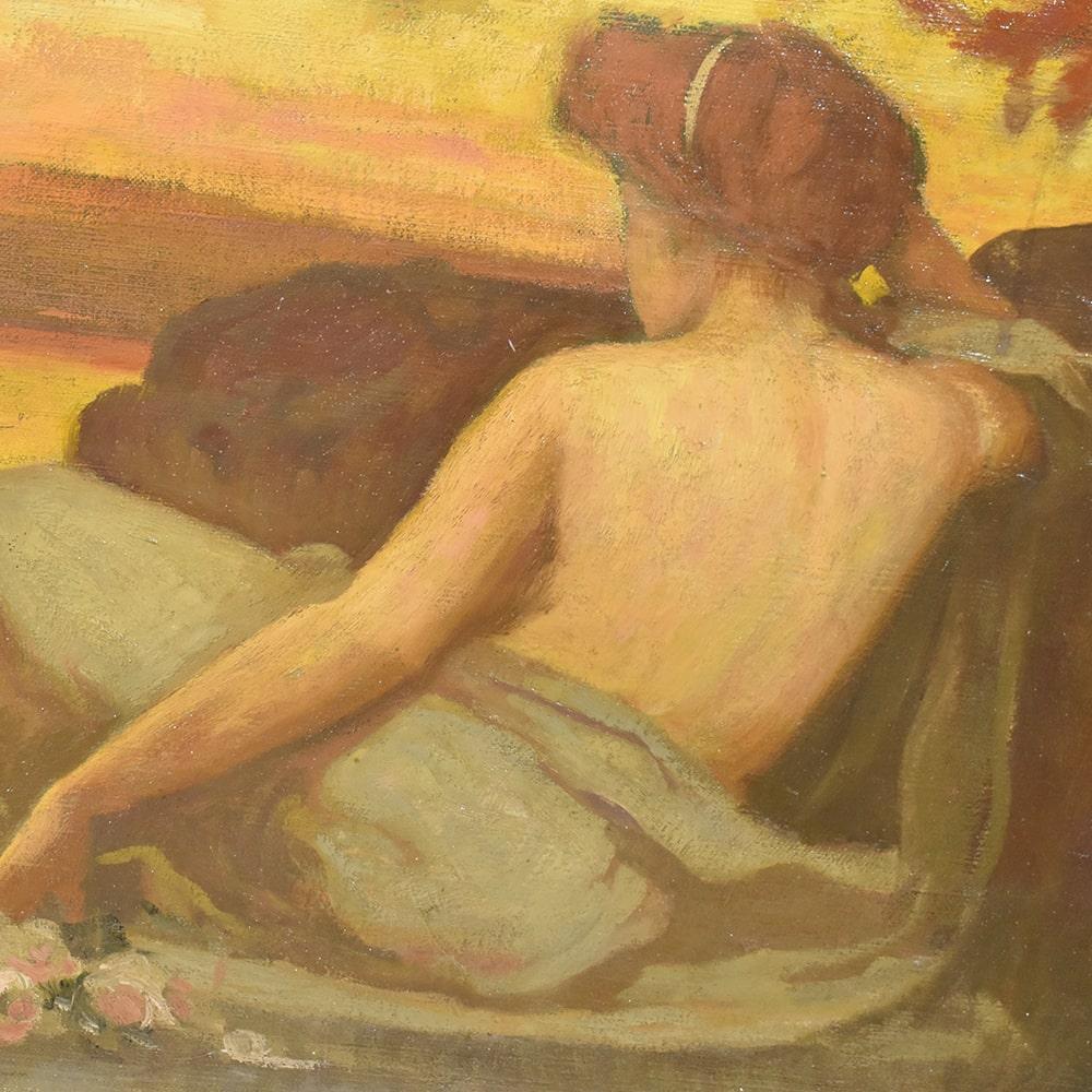 Art nouveau Peinture ancienne, peinture de portrait de femme, peinture symboliste, huile sur toile en vente