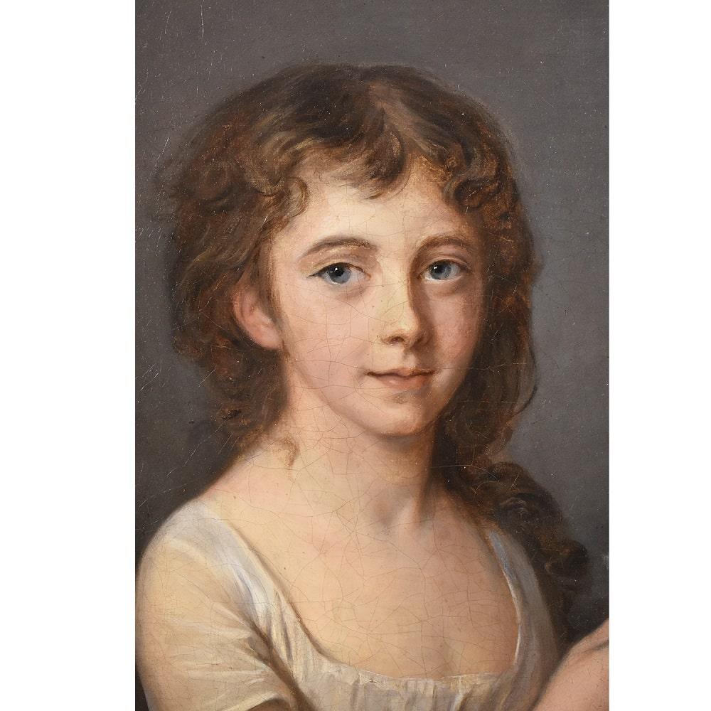 Charles X Antique Painting, Woman Portrait Painting with Rose, Oil on Canvas, Early XIX.