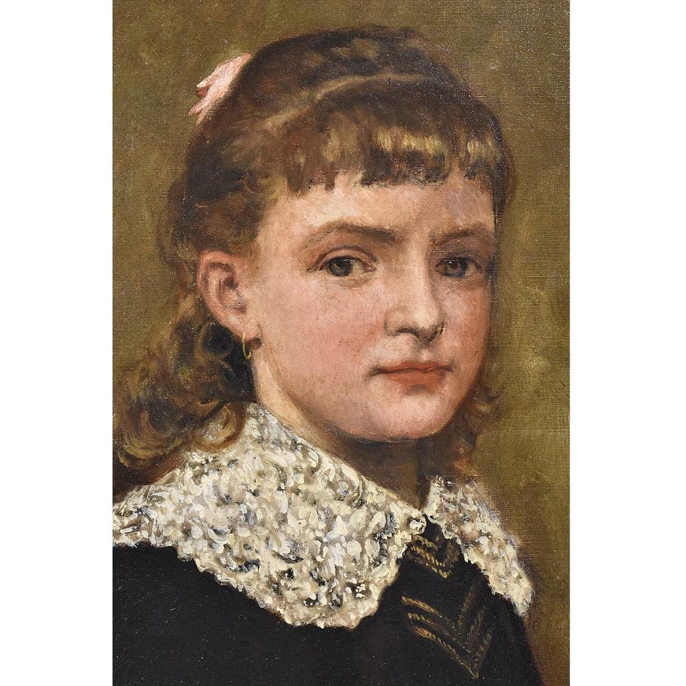 Napoleon III Antique Painting, Young Woman Portrait Painting, Oil on Canvas, XIX Century For Sale