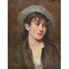 Peinture ancienne, peinture de portrait de jeune femme, peinture à l'huile sur bois, XIXe siècle