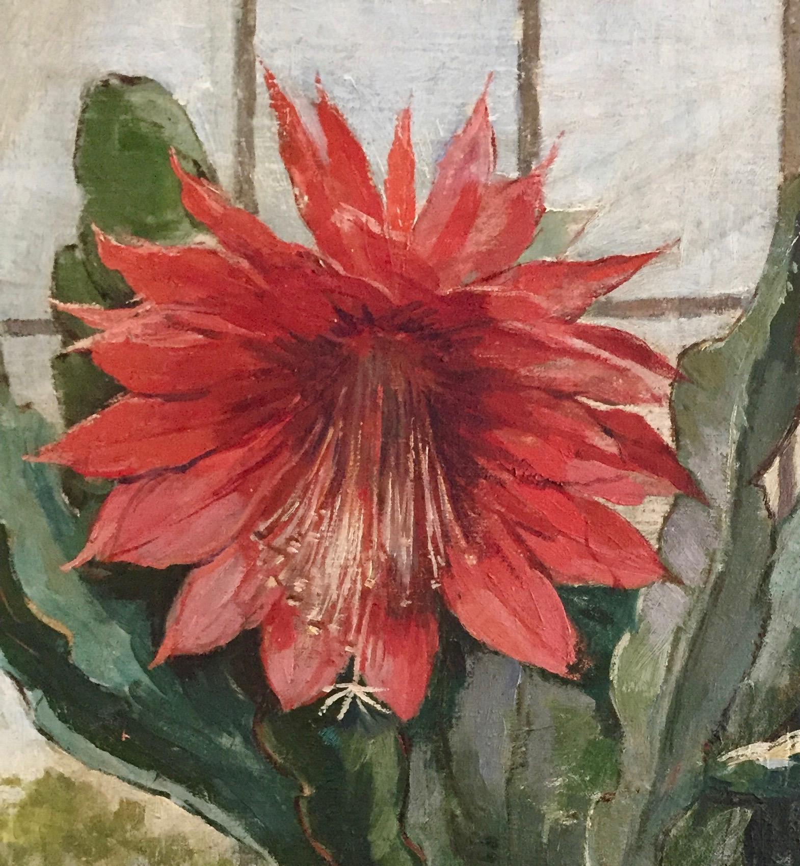 European Flowering Cactus, Antique Dutch Painting, Jeanette Slager 1881-1945, 1920 For Sale