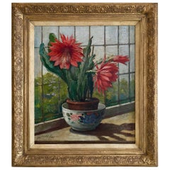 Flowering Cactus, Antique Dutch Painting, Jeanette Slager 1881-1945, 1920