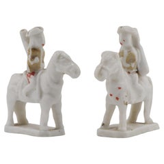 Antique Pair 17th C Dehua Blanc de Chine Whistles European figures on a horse